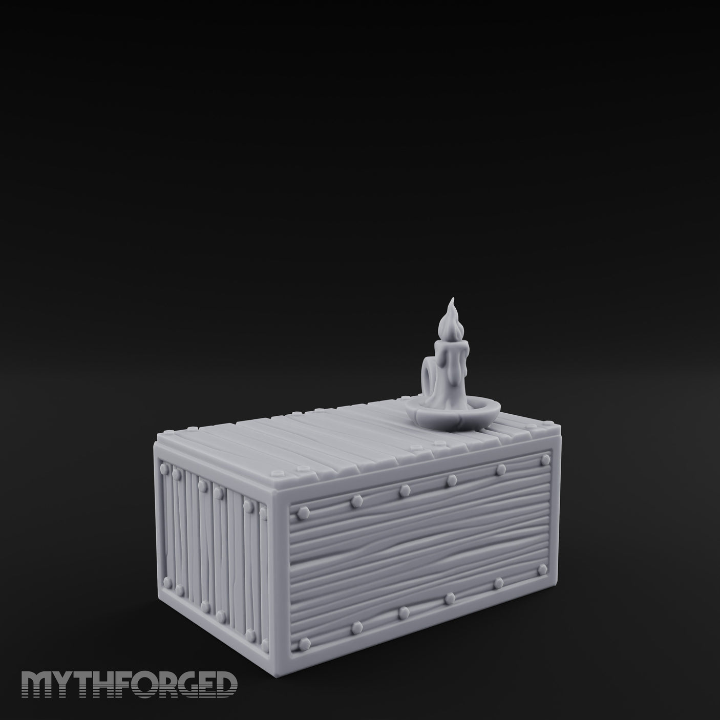 Candle-Topped Rivet-Planked Storage Trunk Miniature for Dungeons and Dragons, Pathfinder or other TTRPGs