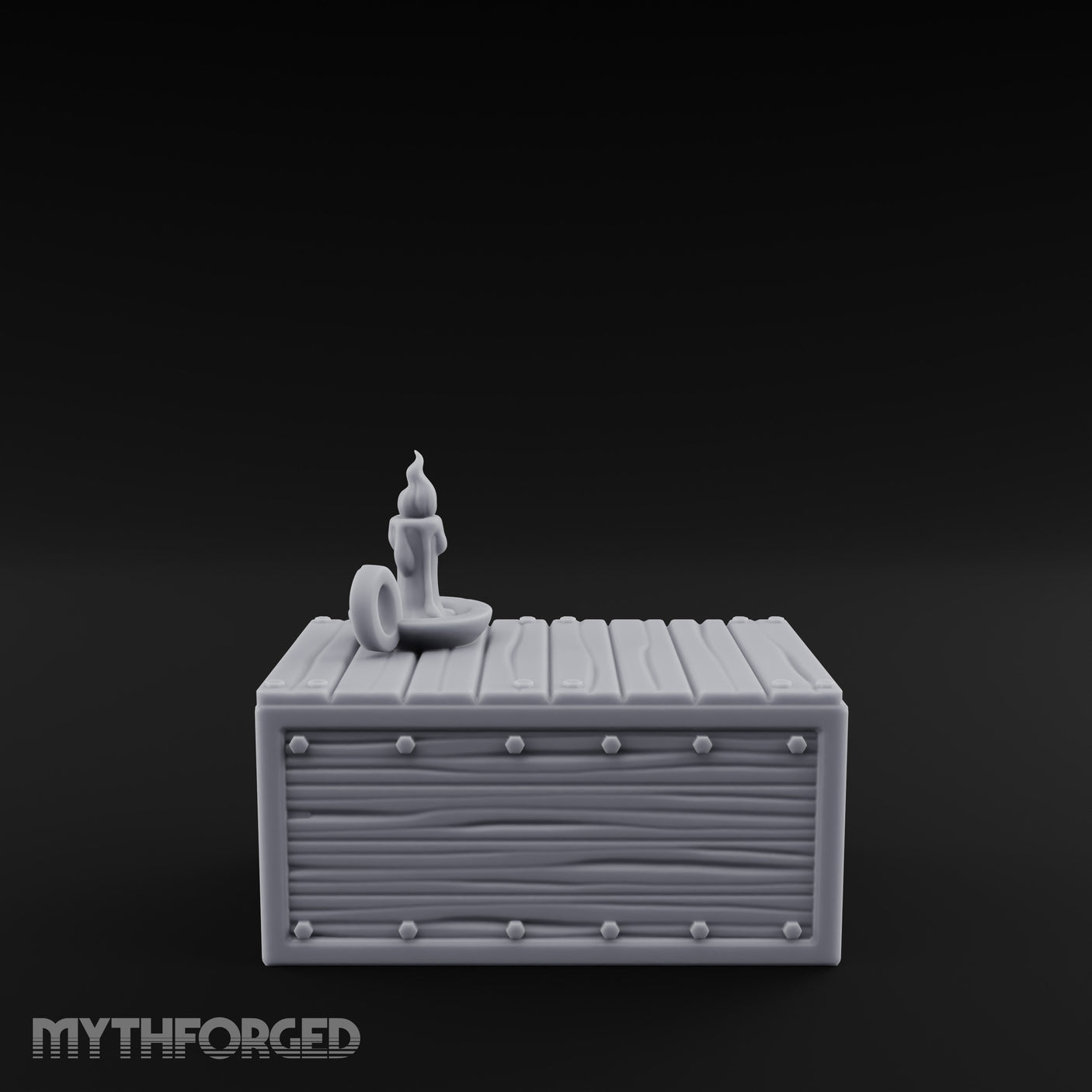 Candle-Topped Rivet-Planked Storage Trunk Miniature for Dungeons and Dragons, Pathfinder or other TTRPGs