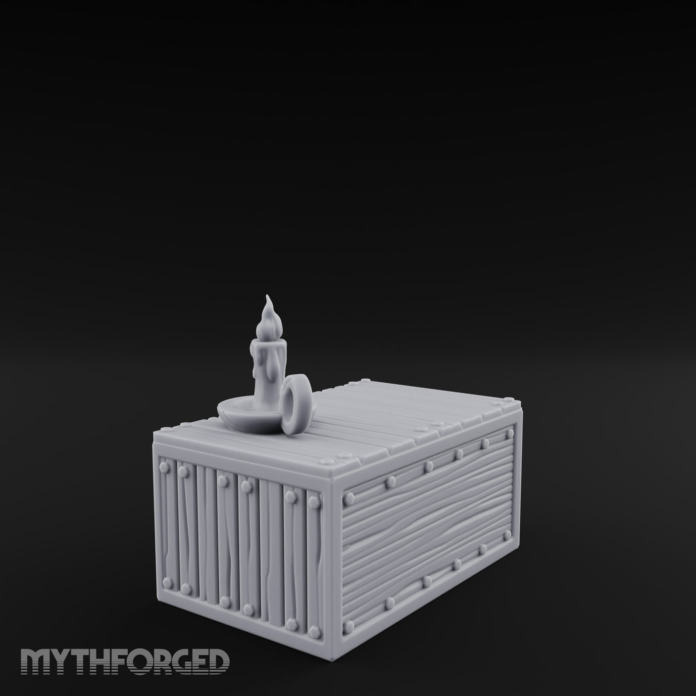 Candle-Topped Rivet-Planked Storage Trunk Miniature for Dungeons and Dragons, Pathfinder or other TTRPGs