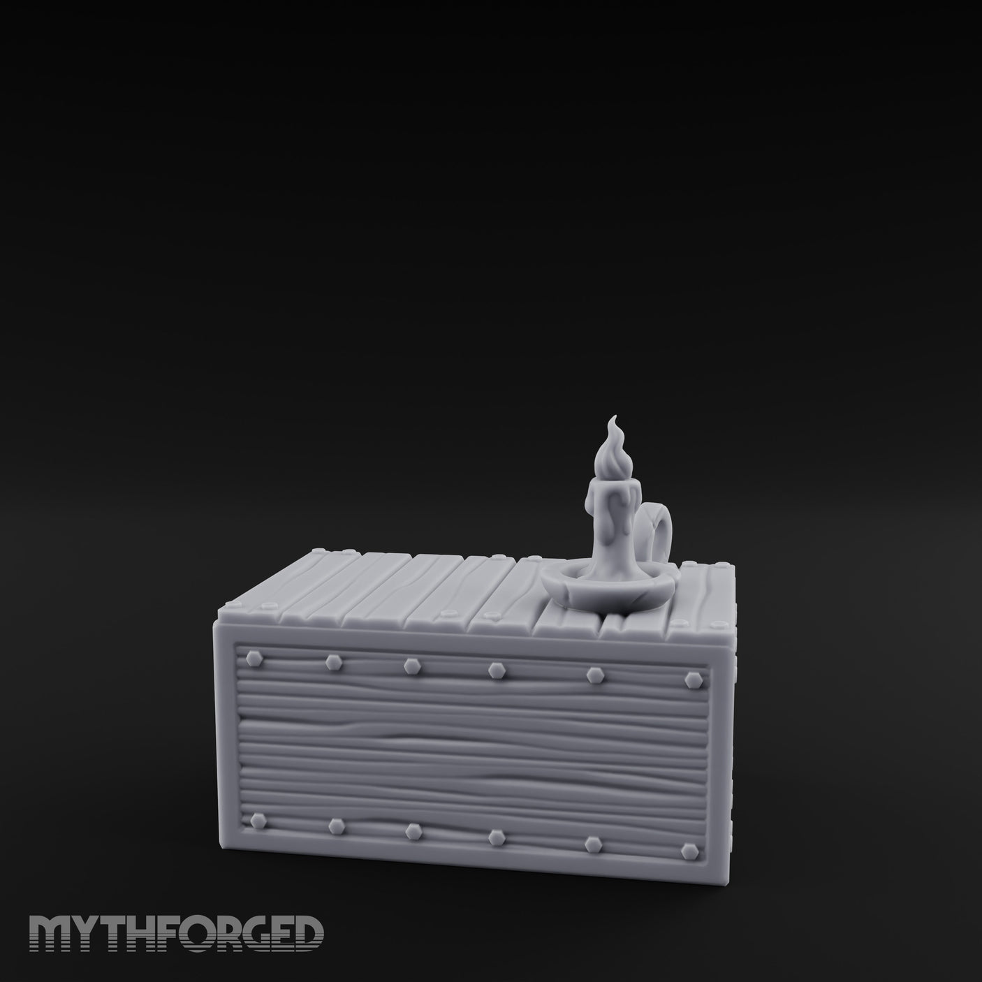 Candle-Topped Rivet-Planked Storage Trunk Miniature for Dungeons and Dragons, Pathfinder or other TTRPGs