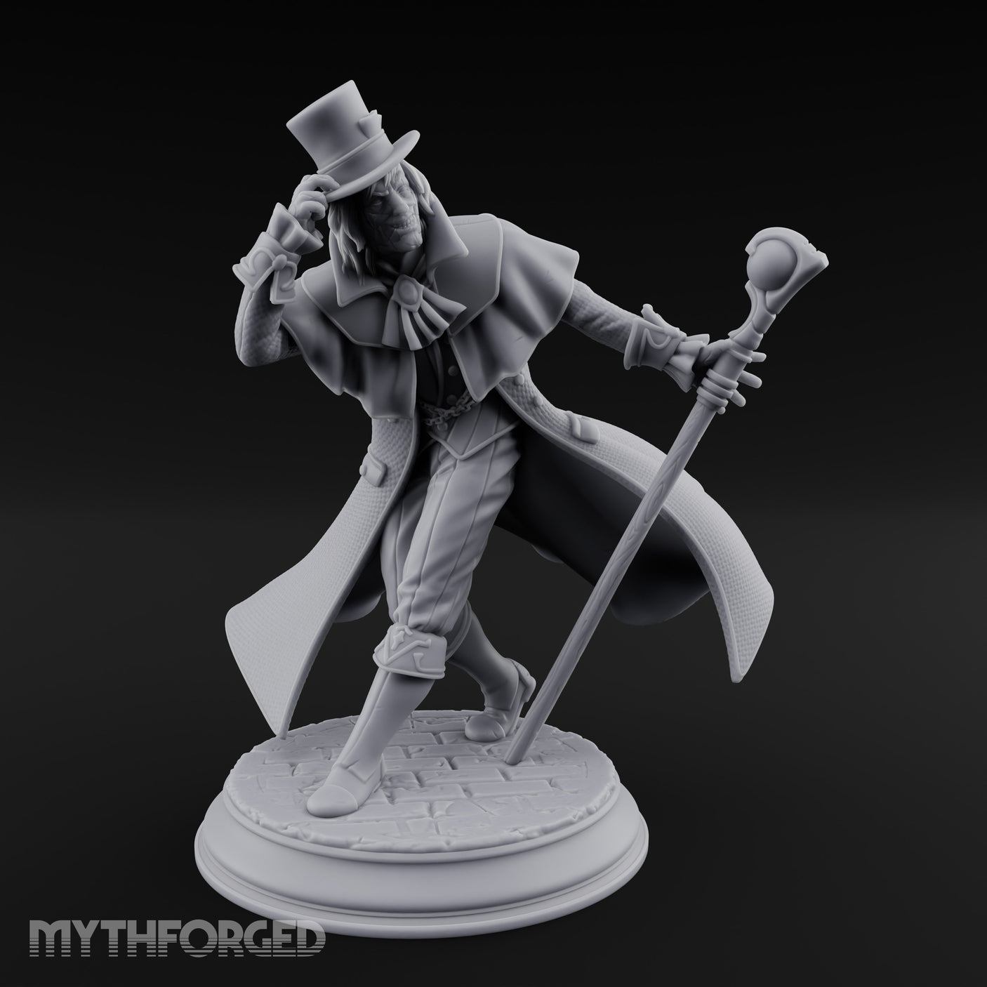 Cane Leaning Grinning Undead Gentleman Miniature for Dungeons and Dragons, Pathfinder or other TTRPGs