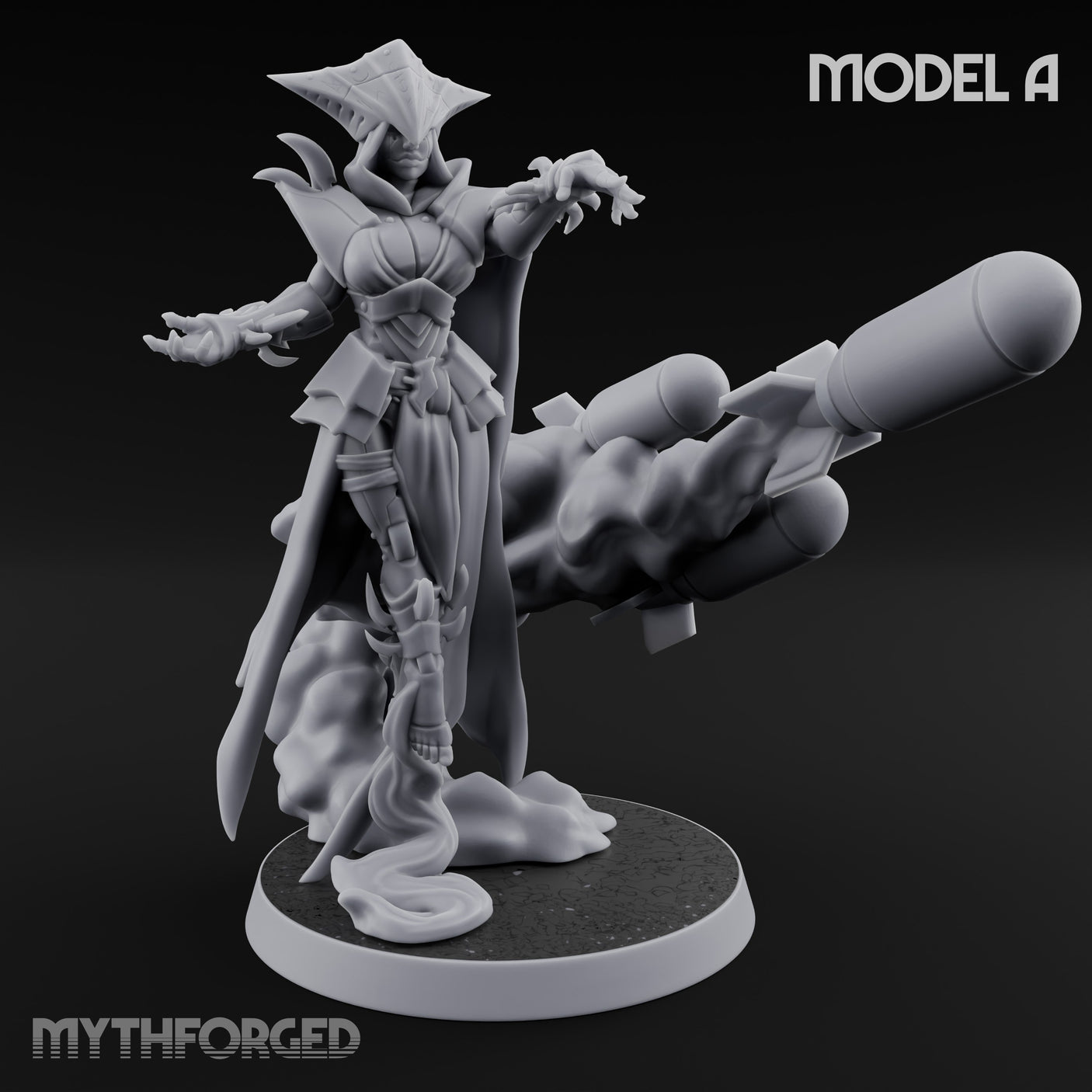 Cannon Conjuring Robed Artillery Witch A Miniature for Dungeons and Dragons, Pathfinder or other TTRPGs
