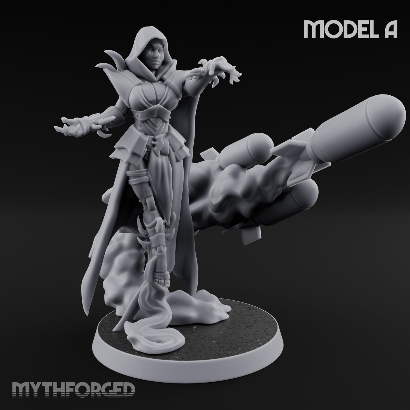 Cannon Conjuring Robed Artillery Witch A Miniature for Dungeons and Dragons, Pathfinder or other TTRPGs