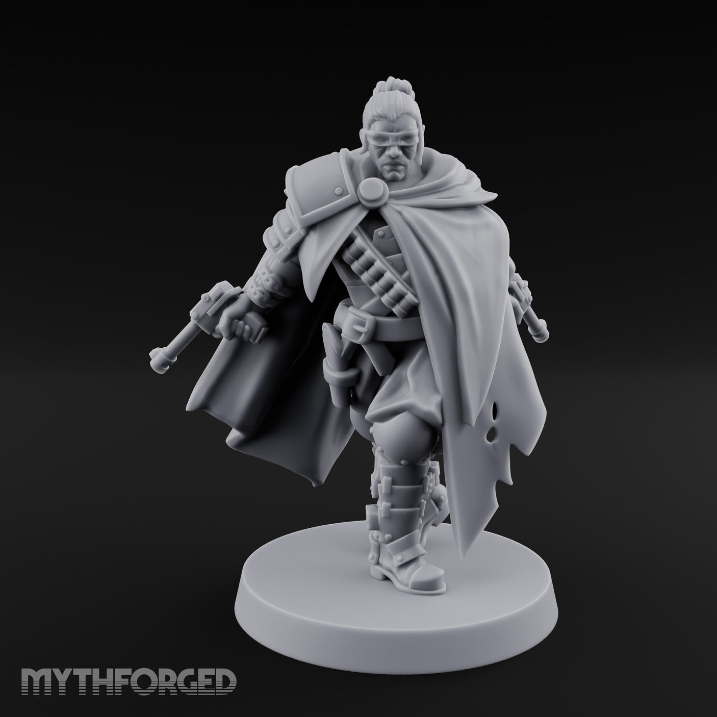 Cape Billowing Pistol Drawing Human Shogunate Sniper Miniature for Dungeons and Dragons, Pathfinder or other TTRPGs
