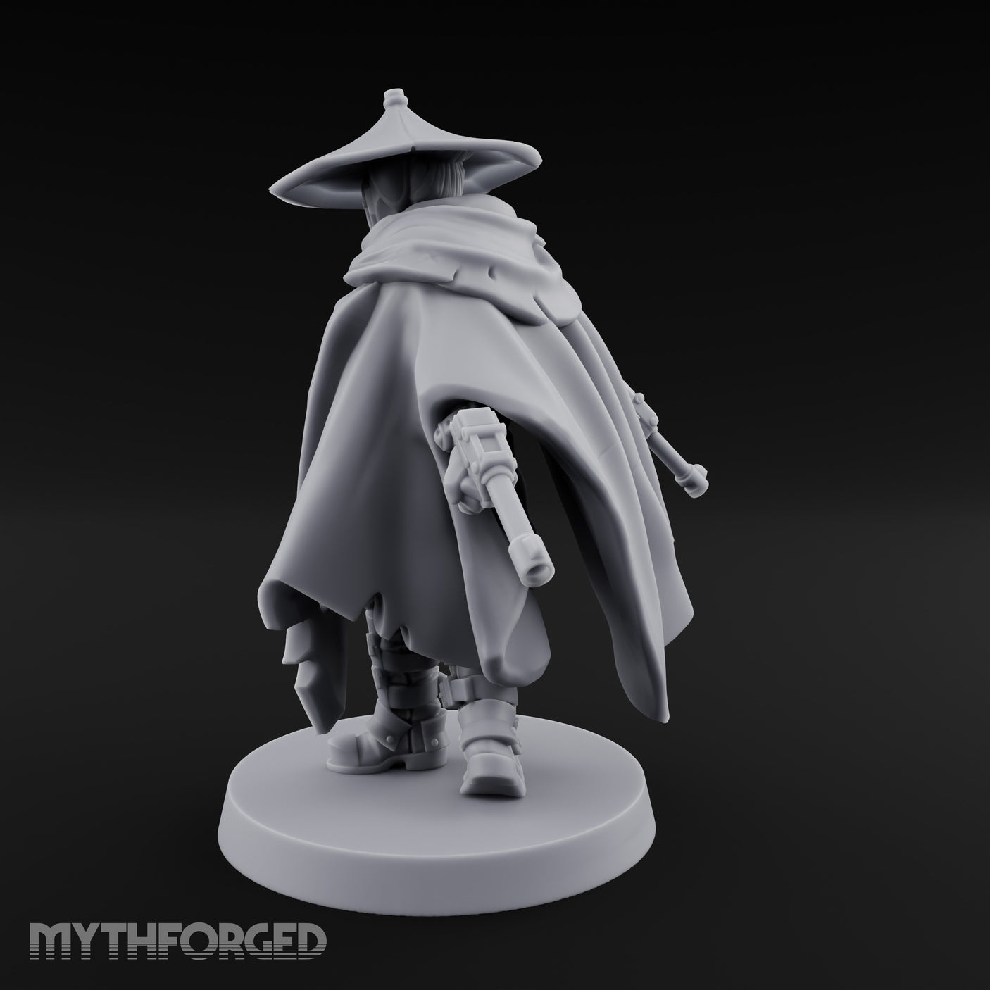 Cape Billowing Pistol Drawing Human Shogunate Sniper Miniature for Dungeons and Dragons, Pathfinder or other TTRPGs