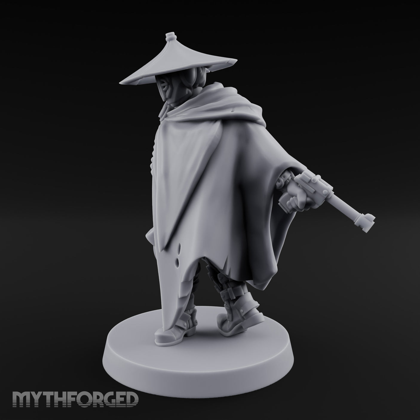 Cape Billowing Pistol Drawing Human Shogunate Sniper Miniature for Dungeons and Dragons, Pathfinder or other TTRPGs