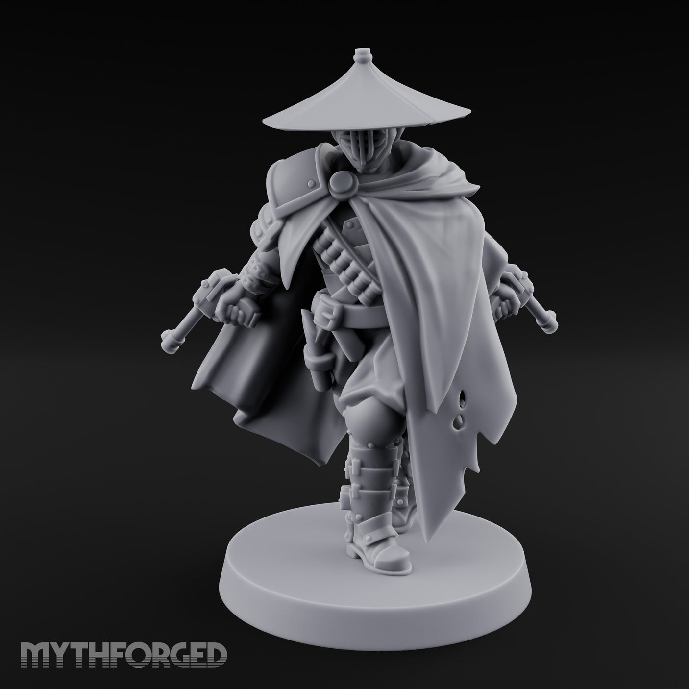 Cape Billowing Pistol Drawing Human Shogunate Sniper Miniature for Dungeons and Dragons, Pathfinder or other TTRPGs