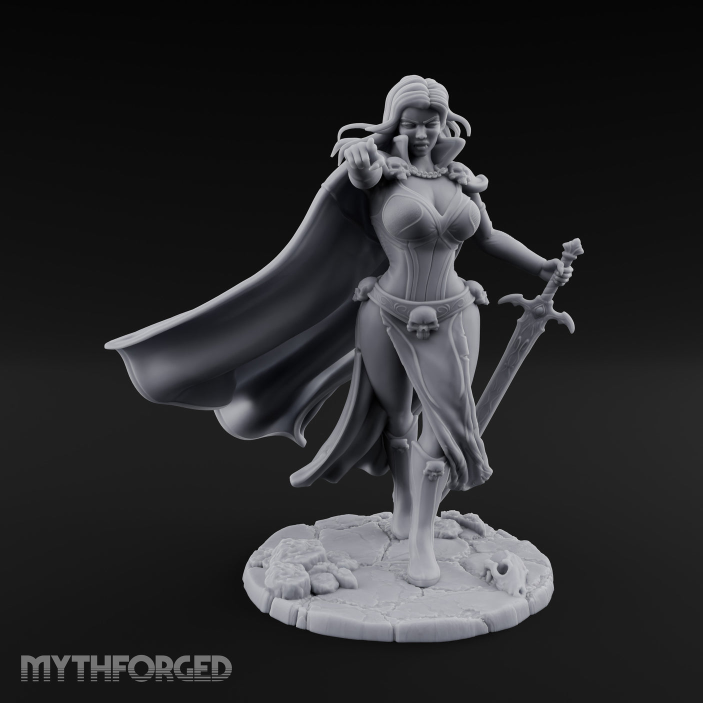 Cape Billowing Sword Trailing Human Necromancer Miniature for Dungeons and Dragons, Pathfinder or other TTRPGs