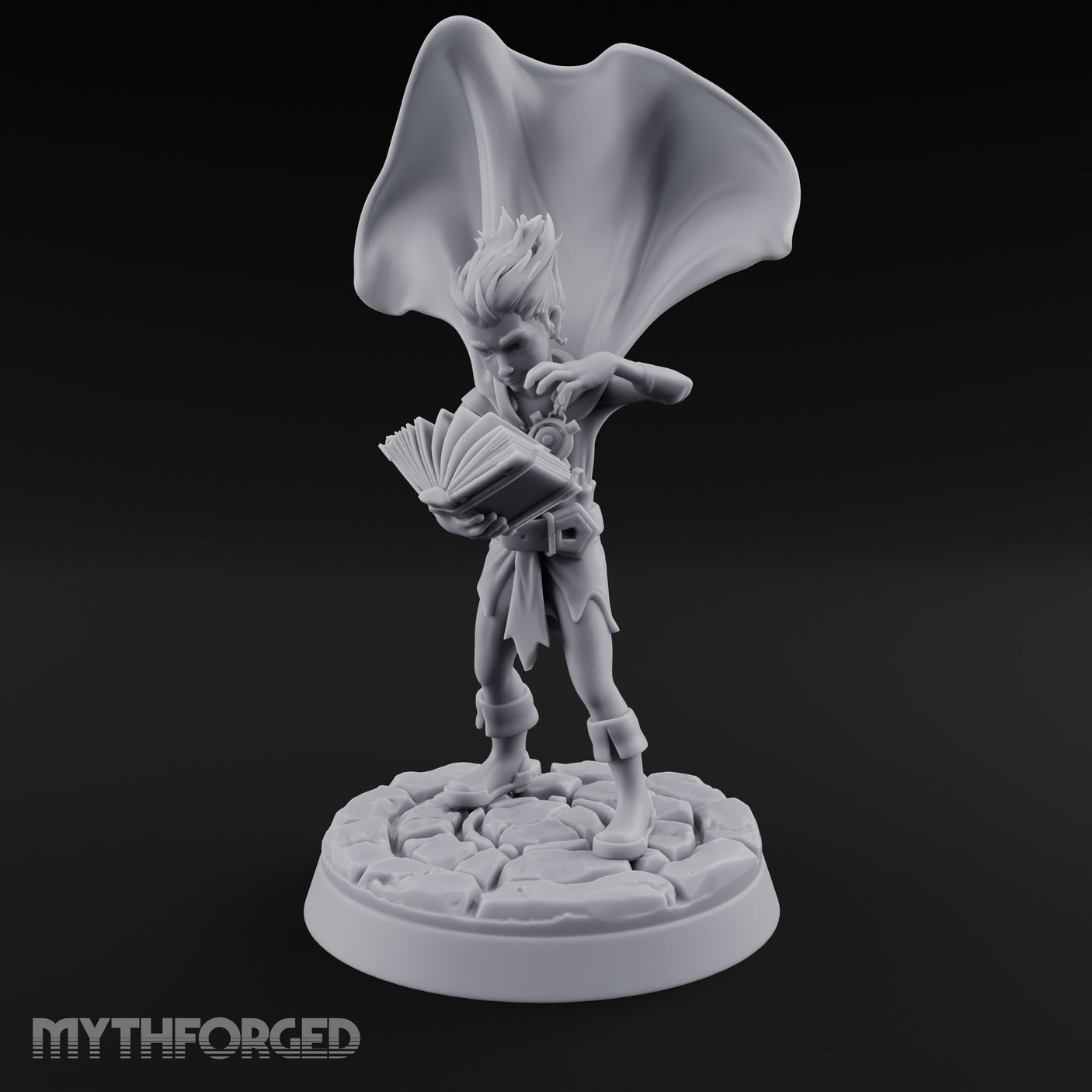 Cape Billowing Tome Reading Child Wizard Miniature for Dungeons and Dragons, Pathfinder or other TTRPGs