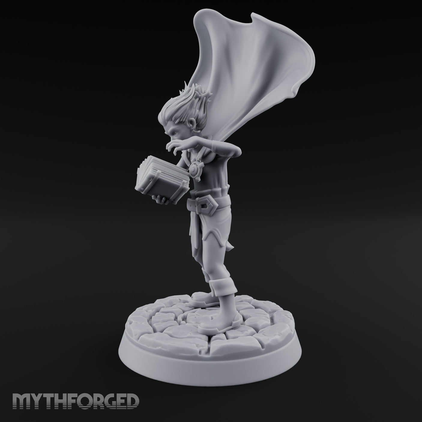 Cape Billowing Tome Reading Child Wizard Miniature for Dungeons and Dragons, Pathfinder or other TTRPGs