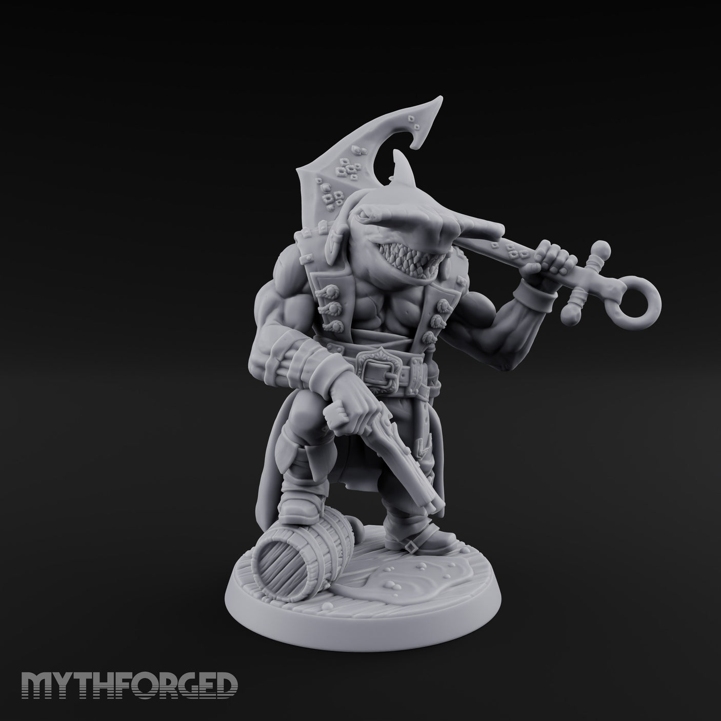 Anchor at the Ready Sharkfolk Pirate Captain Miniature for Dungeons and Dragons, Pathfinder or other TTRPGs