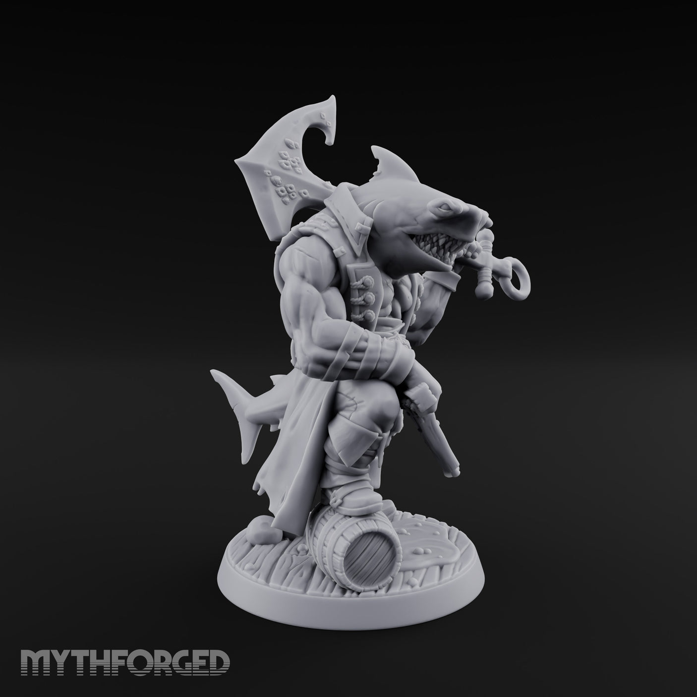 Anchor at the Ready Sharkfolk Pirate Captain Miniature for Dungeons and Dragons, Pathfinder or other TTRPGs