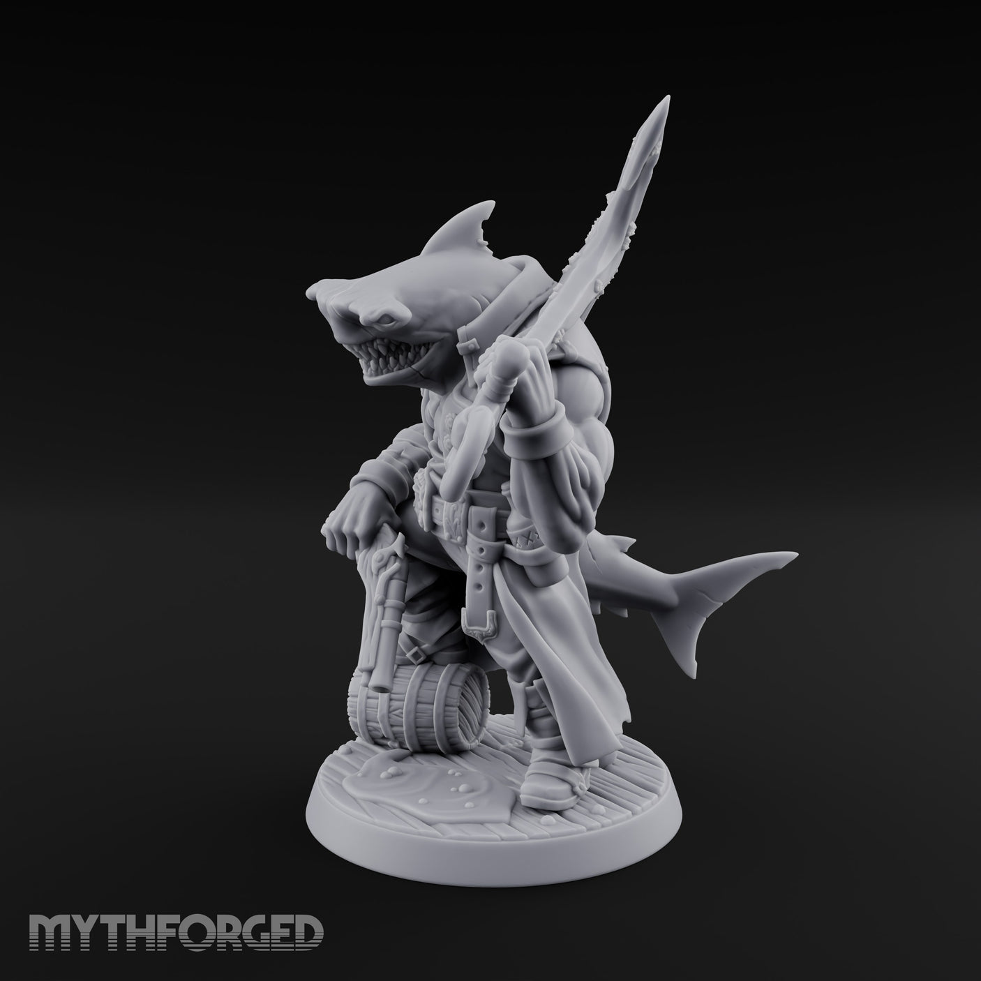 Anchor at the Ready Sharkfolk Pirate Captain Miniature for Dungeons and Dragons, Pathfinder or other TTRPGs