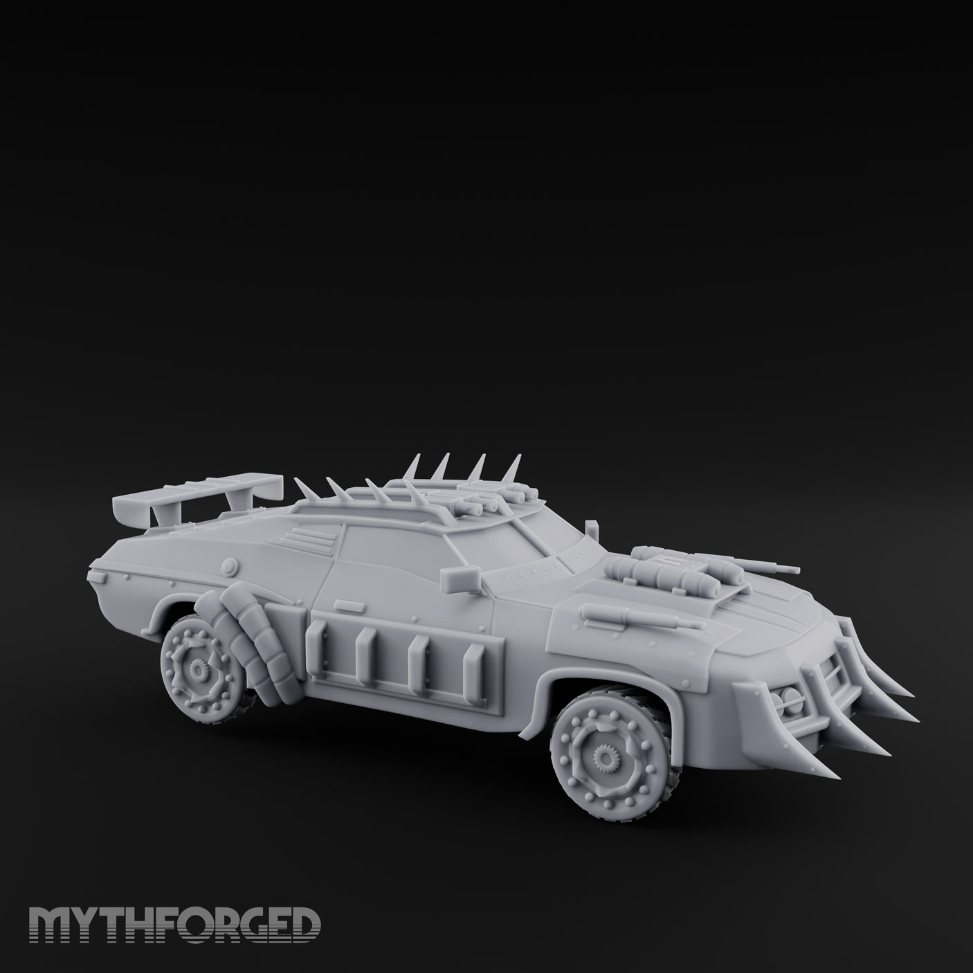 Quad-Cannon Fanged Wasteland Assault Cruiser Miniature for Dungeons and Dragons, Pathfinder or other TTRPGs