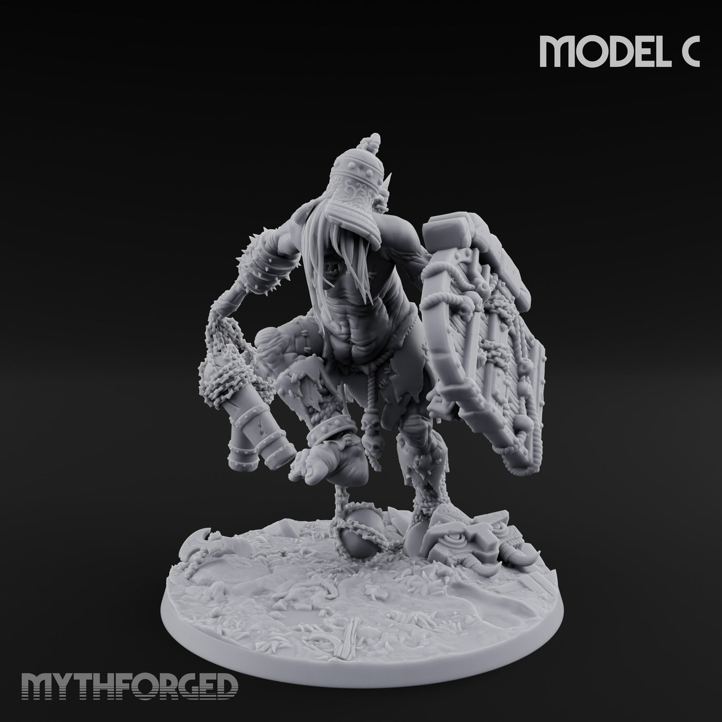 Chain And Trophy Dragging Hill Giant Warrior C Miniature for Dungeons and Dragons, Pathfinder or other TTRPGs