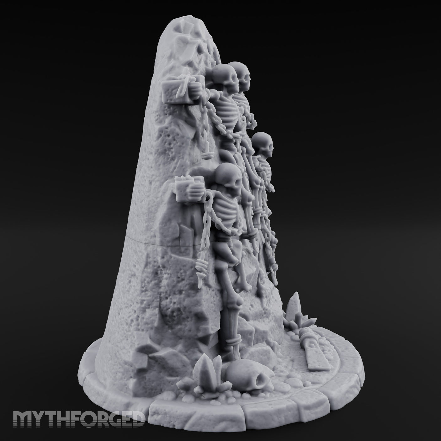 Chain-Bound Bone-Strewn Skeleton Rock Shrine Miniature for Dungeons and Dragons, Pathfinder or other TTRPGs