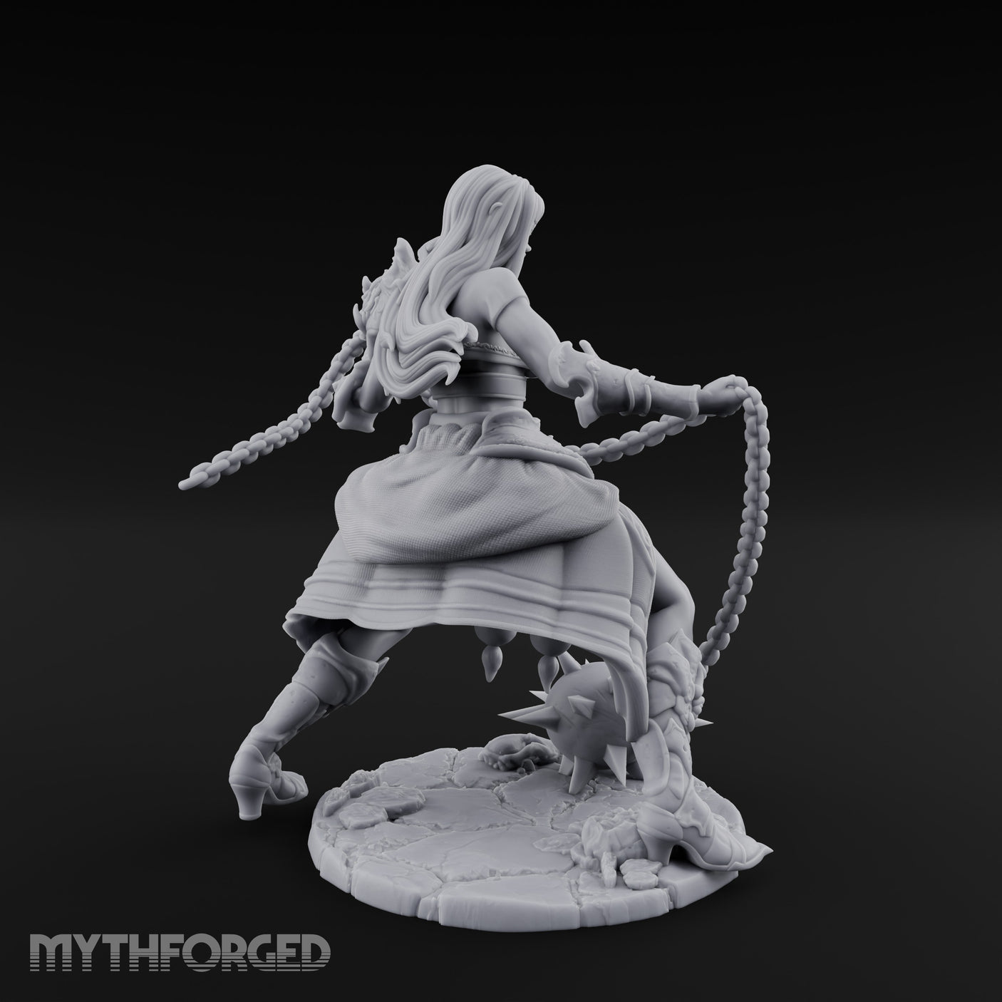 Chain Whipping Crouching Human Fighter Miniature for Dungeons and Dragons, Pathfinder or other TTRPGs