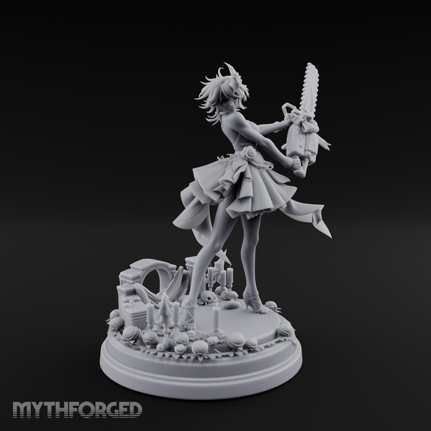 Chainsaw Twirling Human Witch Miniature for Dungeons and Dragons, Pathfinder or other TTRPGs