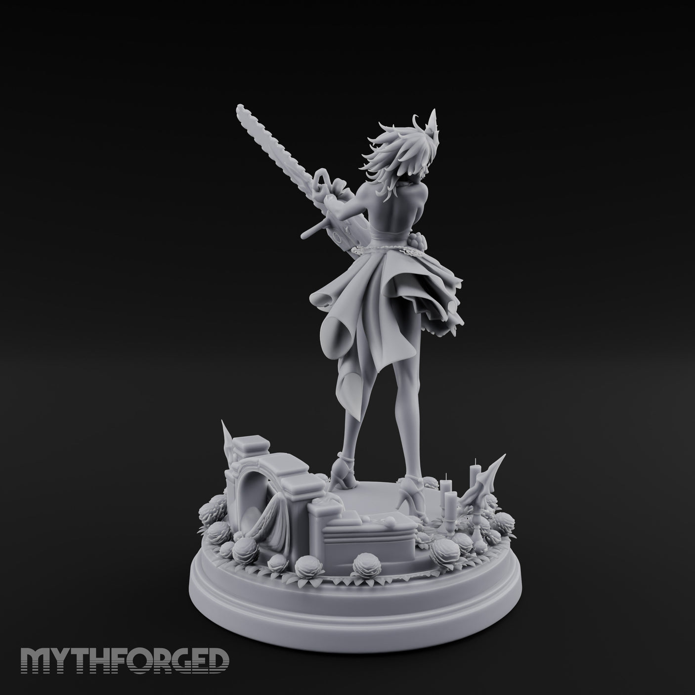 Chainsaw Twirling Human Witch Miniature for Dungeons and Dragons, Pathfinder or other TTRPGs