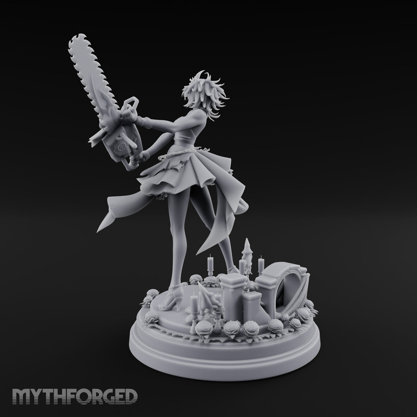 Chainsaw Twirling Human Witch Miniature for Dungeons and Dragons, Pathfinder or other TTRPGs