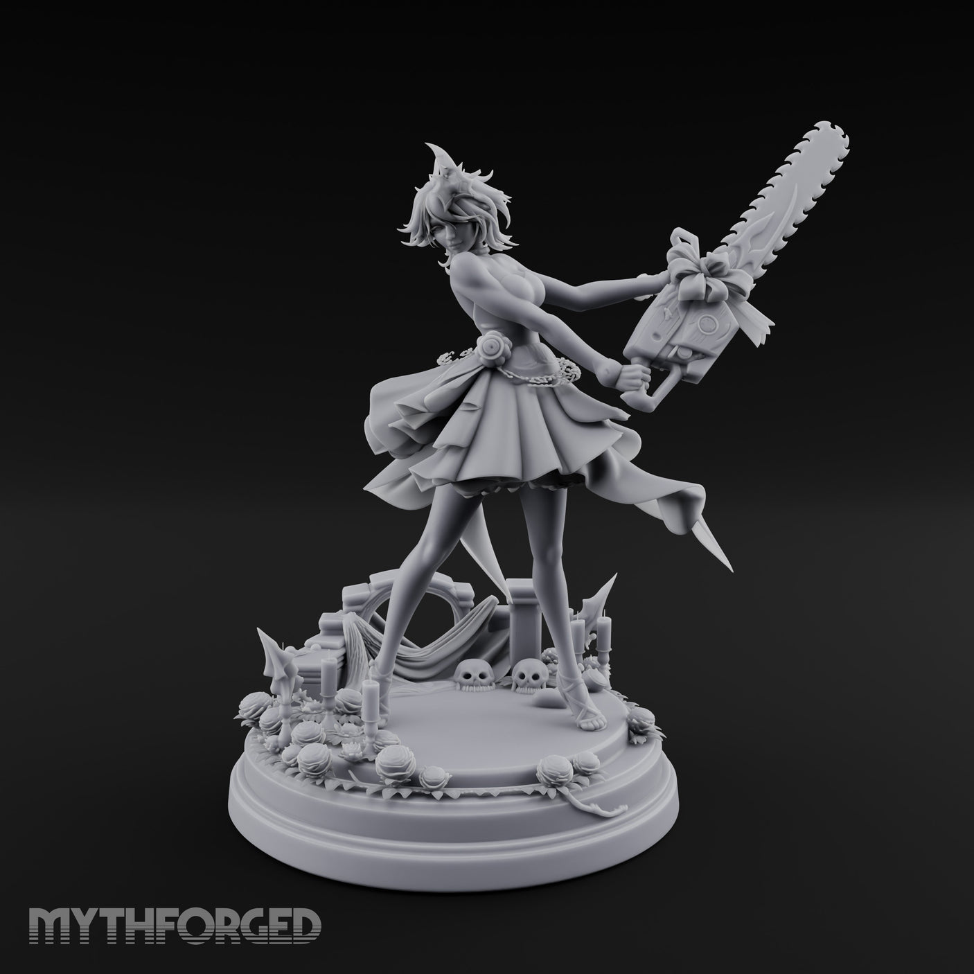 Chainsaw Twirling Human Witch Miniature for Dungeons and Dragons, Pathfinder or other TTRPGs