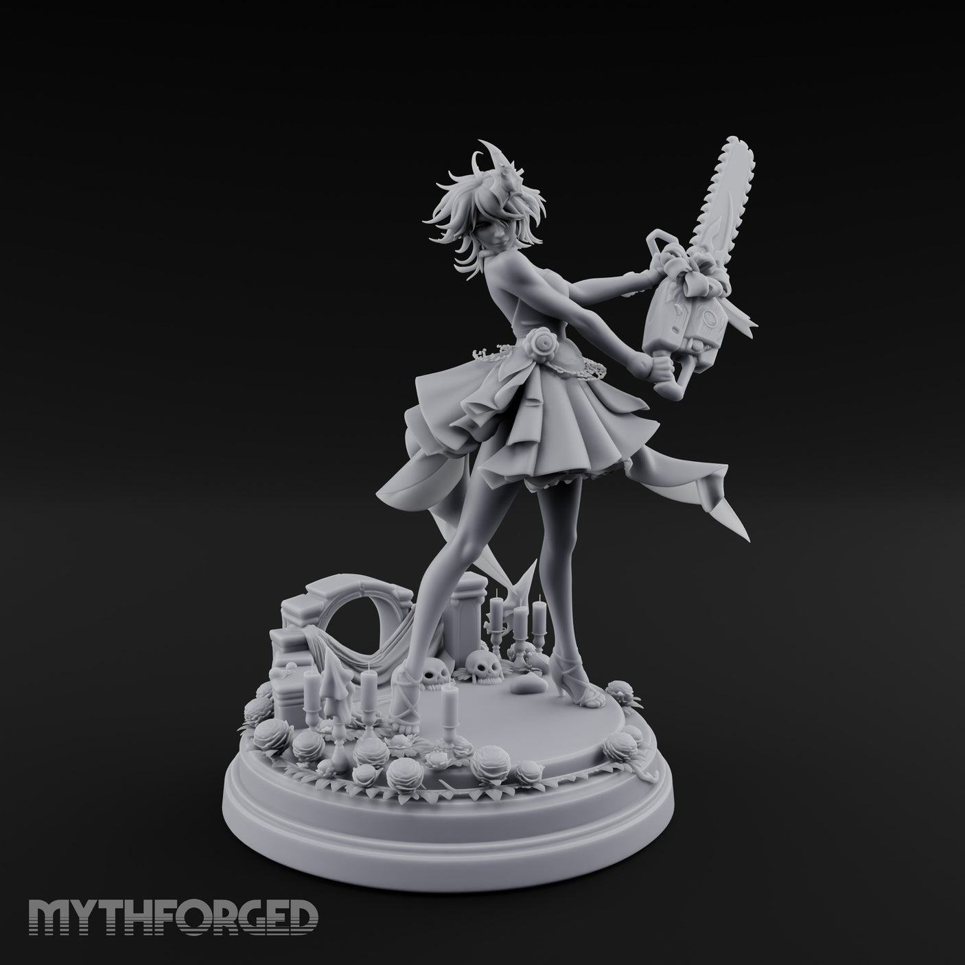 Chainsaw Twirling Human Witch Miniature for Dungeons and Dragons, Pathfinder or other TTRPGs