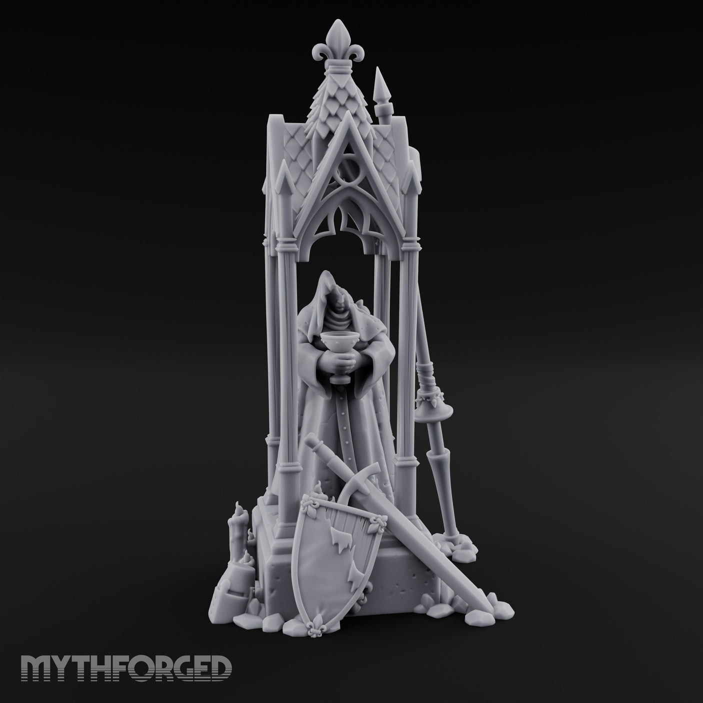 Chalice-Bearing Gothic-Spired Lady Shrine Miniature for Dungeons and Dragons, Pathfinder or other TTRPGs