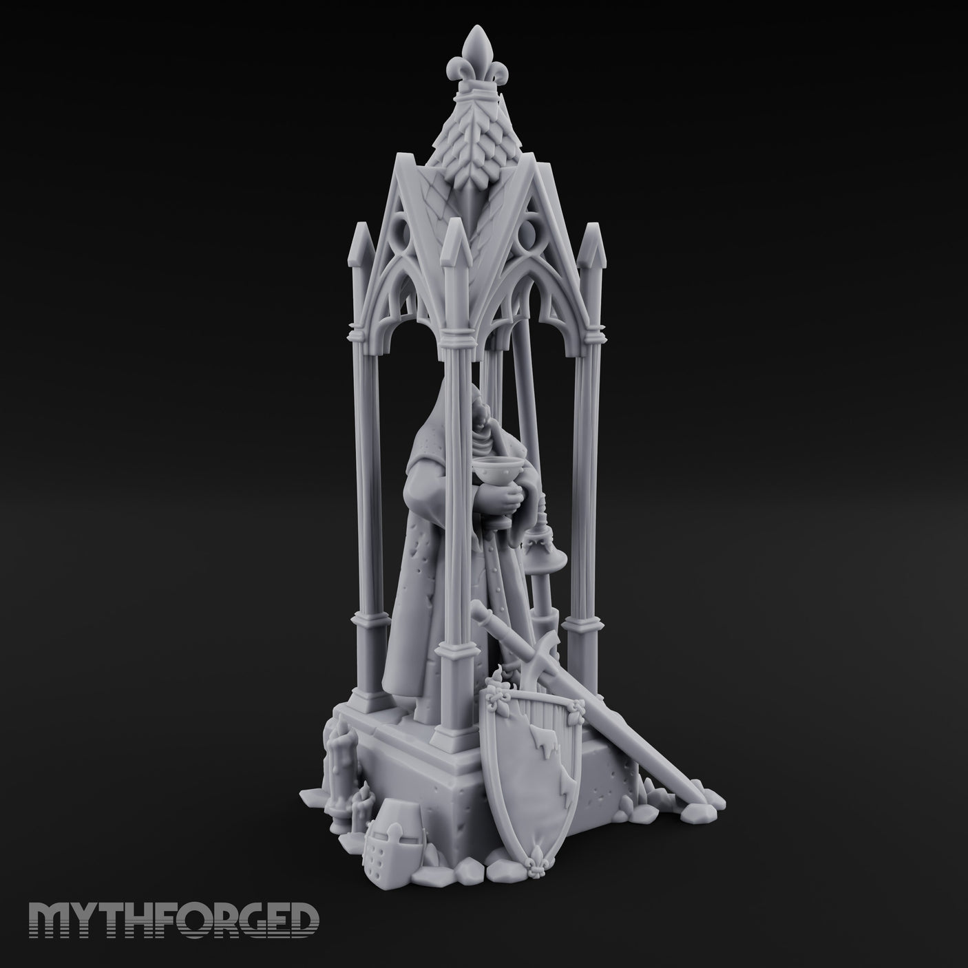 Chalice-Bearing Gothic-Spired Lady Shrine Miniature for Dungeons and Dragons, Pathfinder or other TTRPGs