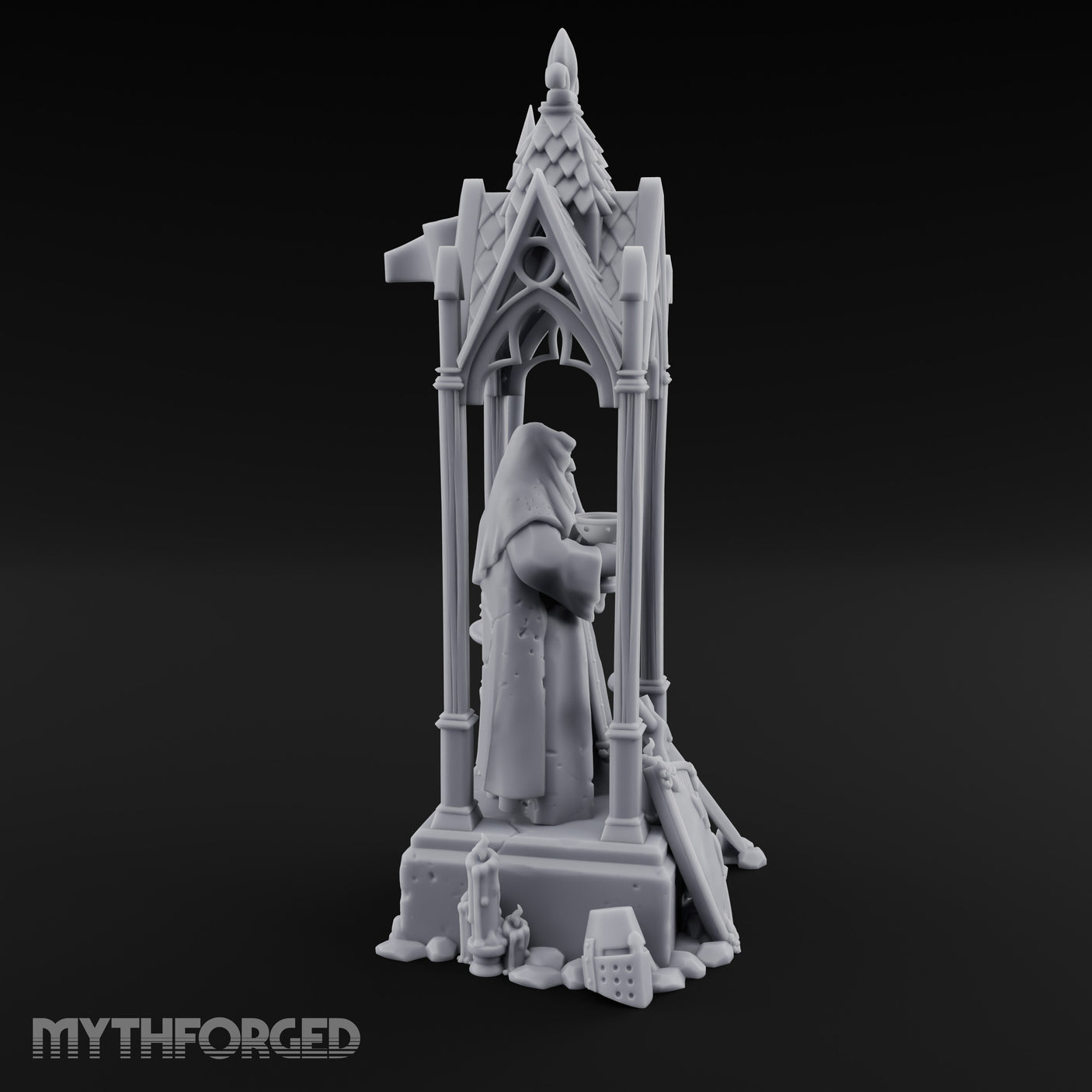 Chalice-Bearing Gothic-Spired Lady Shrine Miniature for Dungeons and Dragons, Pathfinder or other TTRPGs