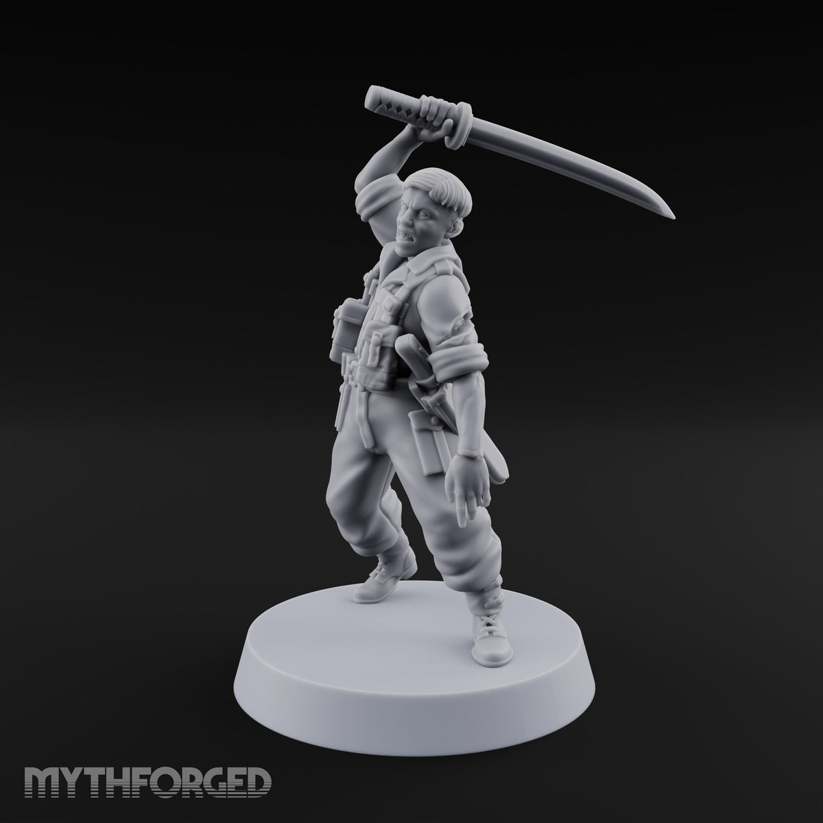 Steel Arm, Stolen Blade Human Officer with Katana and Mechanical Arm — Natural