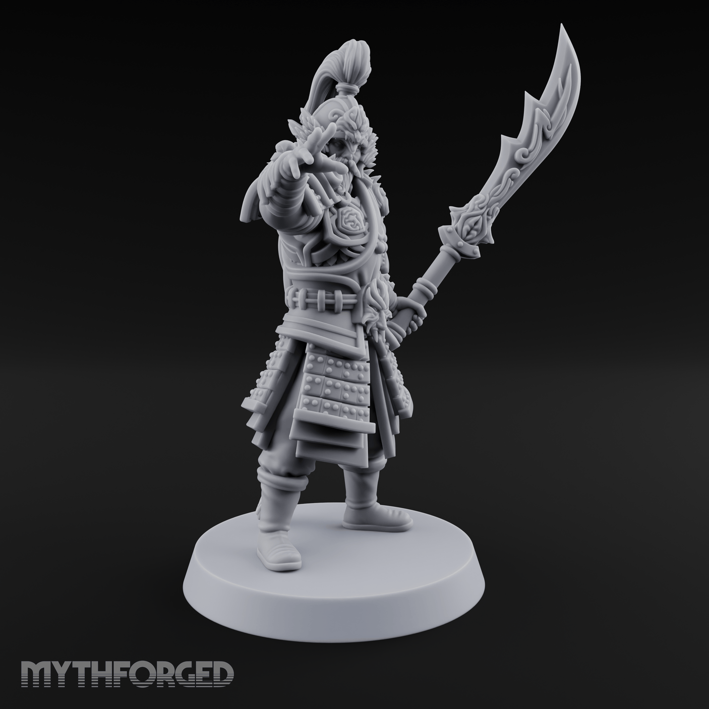 Blade Raised Chinese Style Human General Miniature for Dungeons and Dragons, Pathfinder or other TTRPGs