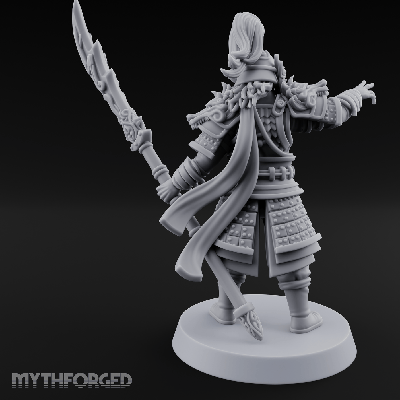 Blade Raised Chinese Style Human General Miniature for Dungeons and Dragons, Pathfinder or other TTRPGs