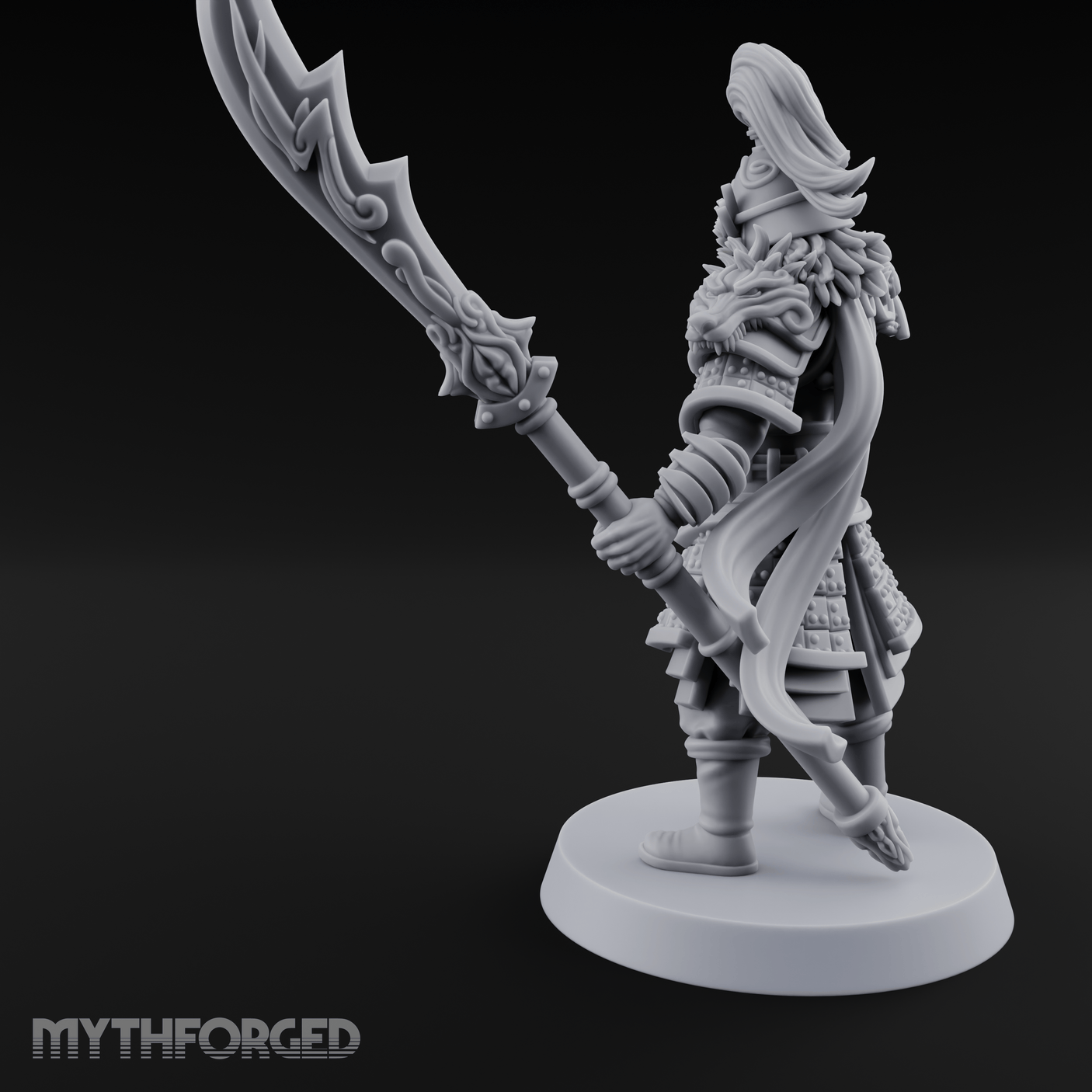 Blade Raised Chinese Style Human General Miniature for Dungeons and Dragons, Pathfinder or other TTRPGs
