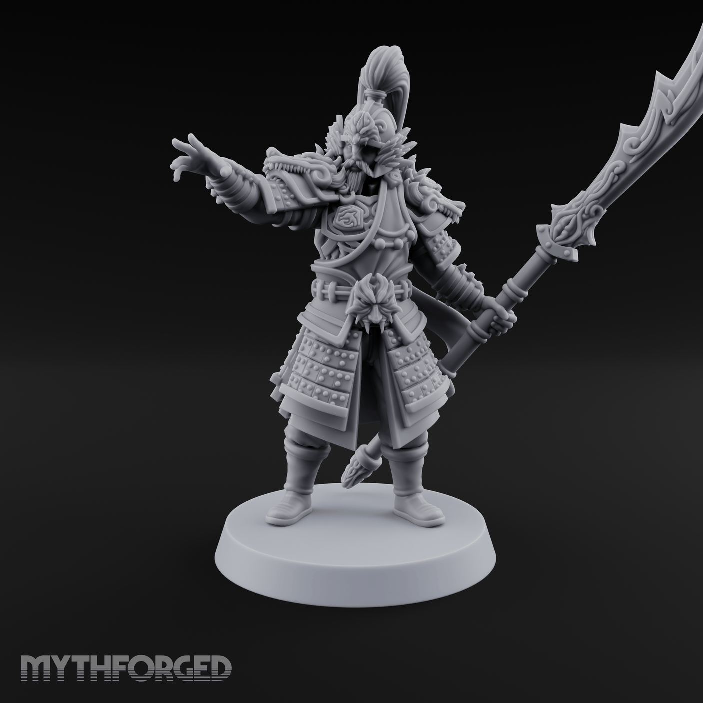 Blade Raised Chinese Style Human General Miniature for Dungeons and Dragons, Pathfinder or other TTRPGs