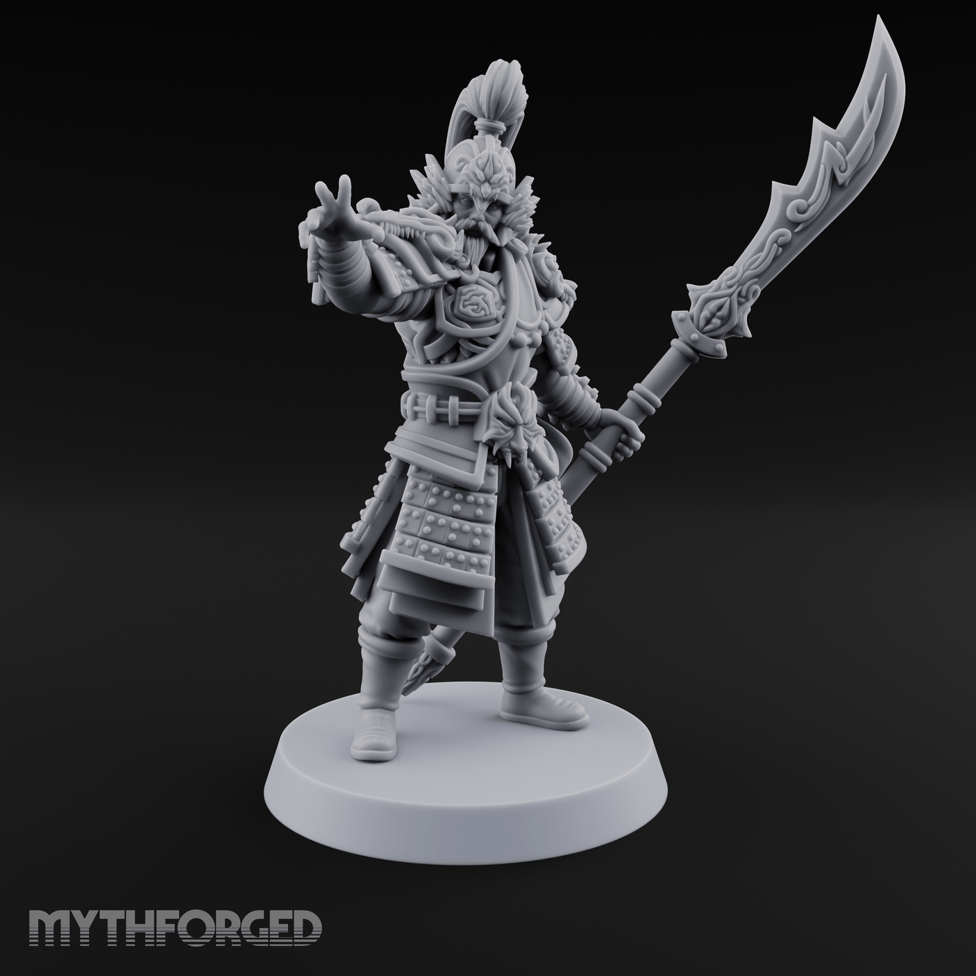 Blade Raised Chinese Style Human General Miniature for Dungeons and Dragons, Pathfinder or other TTRPGs