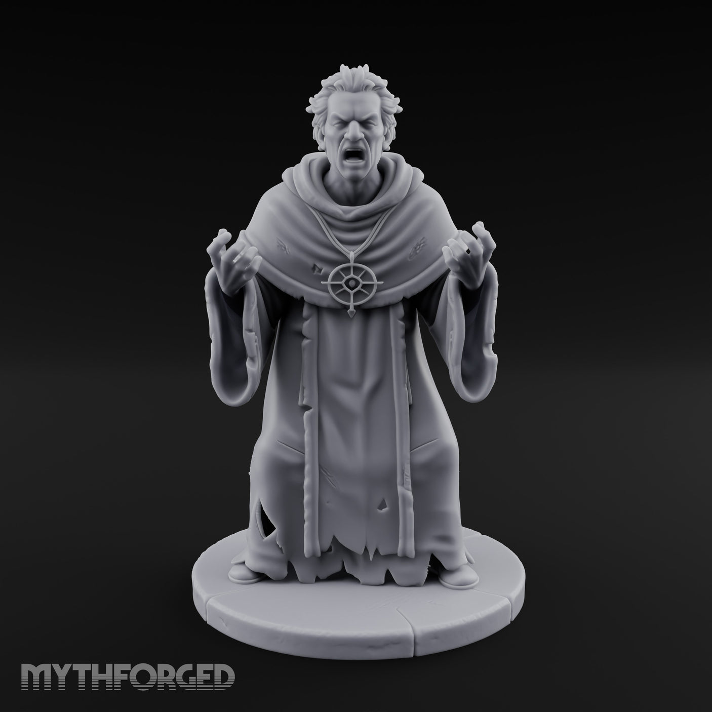 Claw Raising Mouth Screaming Human Fanatic Miniature for Dungeons and Dragons, Pathfinder or other TTRPGs