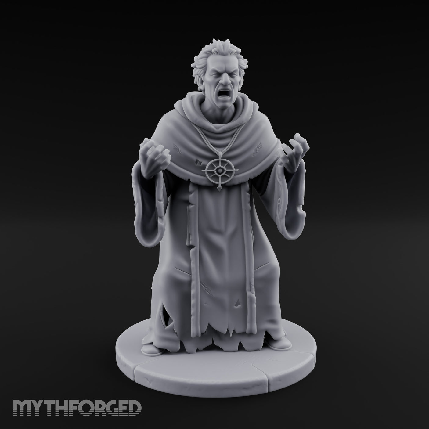 Claw Raising Mouth Screaming Human Fanatic Miniature for Dungeons and Dragons, Pathfinder or other TTRPGs