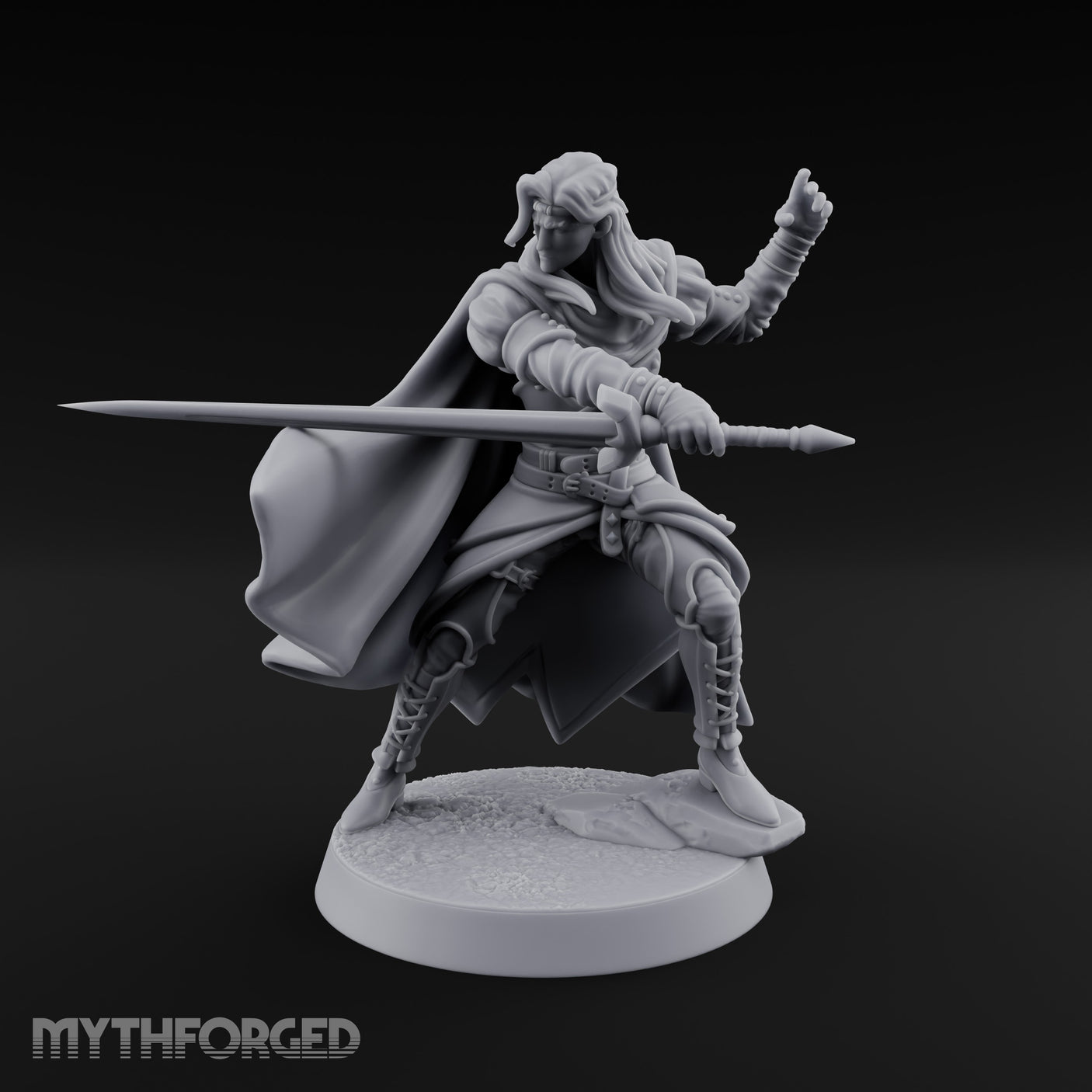Cloak Sweeping Long Blade Human Warlock Miniature for Dungeons and Dragons, Pathfinder or other TTRPGs