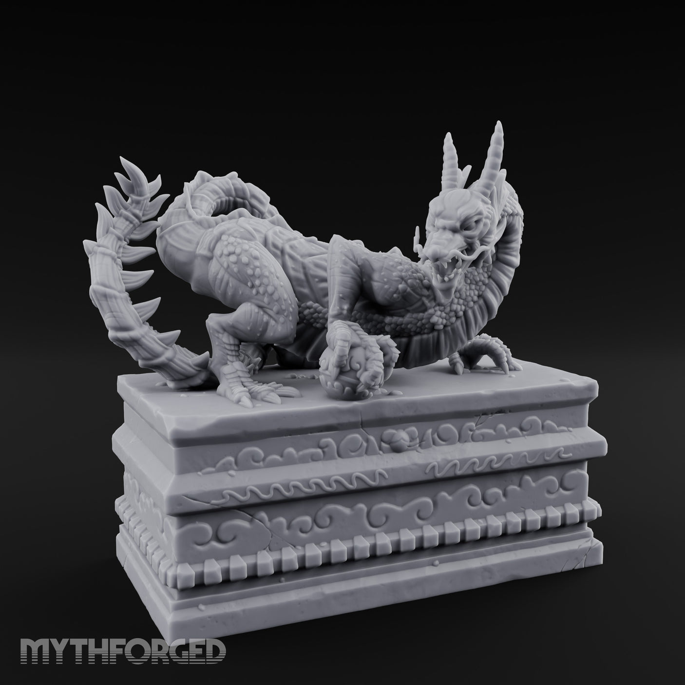 Cloud-Carved Claw-Lunging Eastern Dragon Guardian Statue Miniature for Dungeons and Dragons, Pathfinder or other TTRPGs