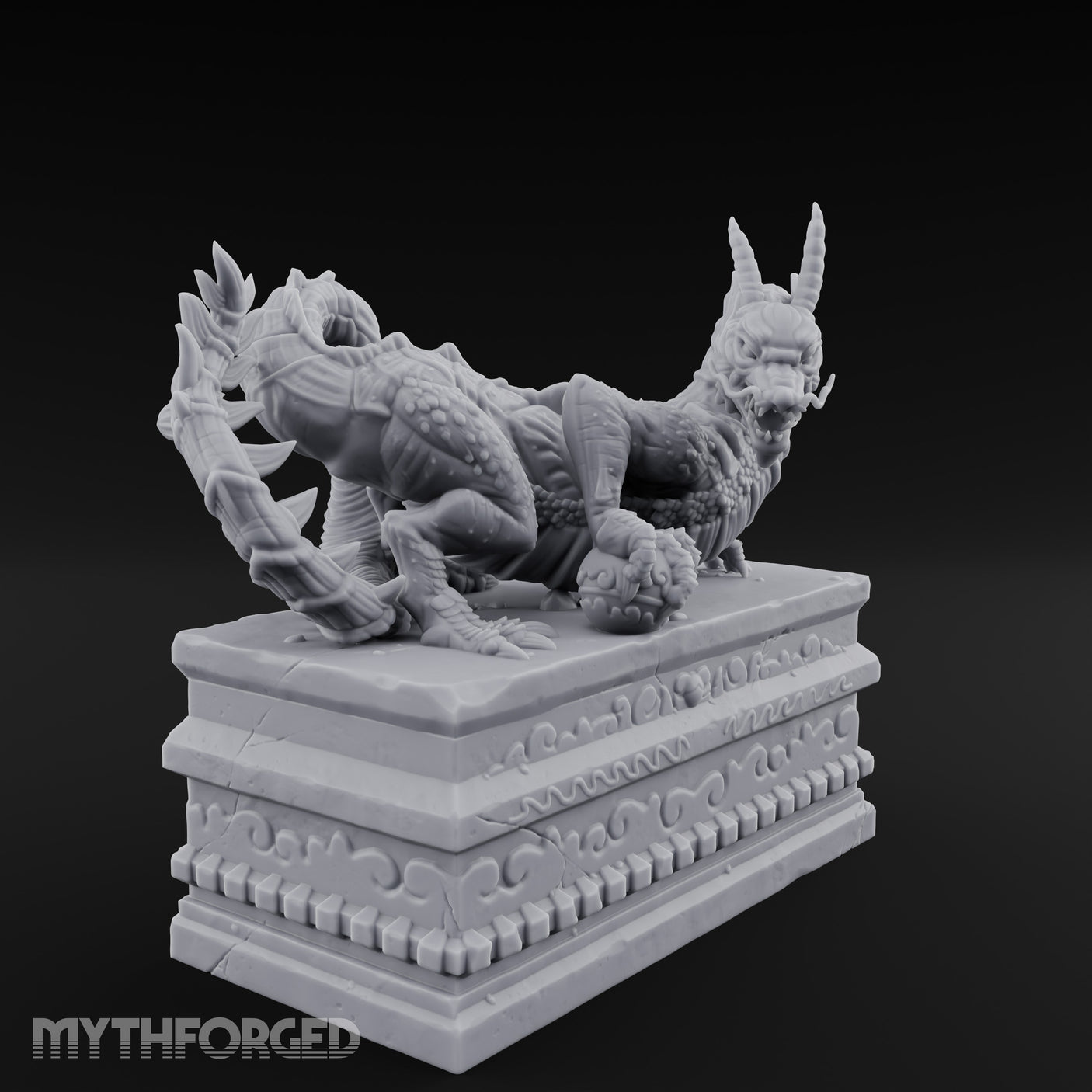 Cloud-Carved Claw-Lunging Eastern Dragon Guardian Statue Miniature for Dungeons and Dragons, Pathfinder or other TTRPGs