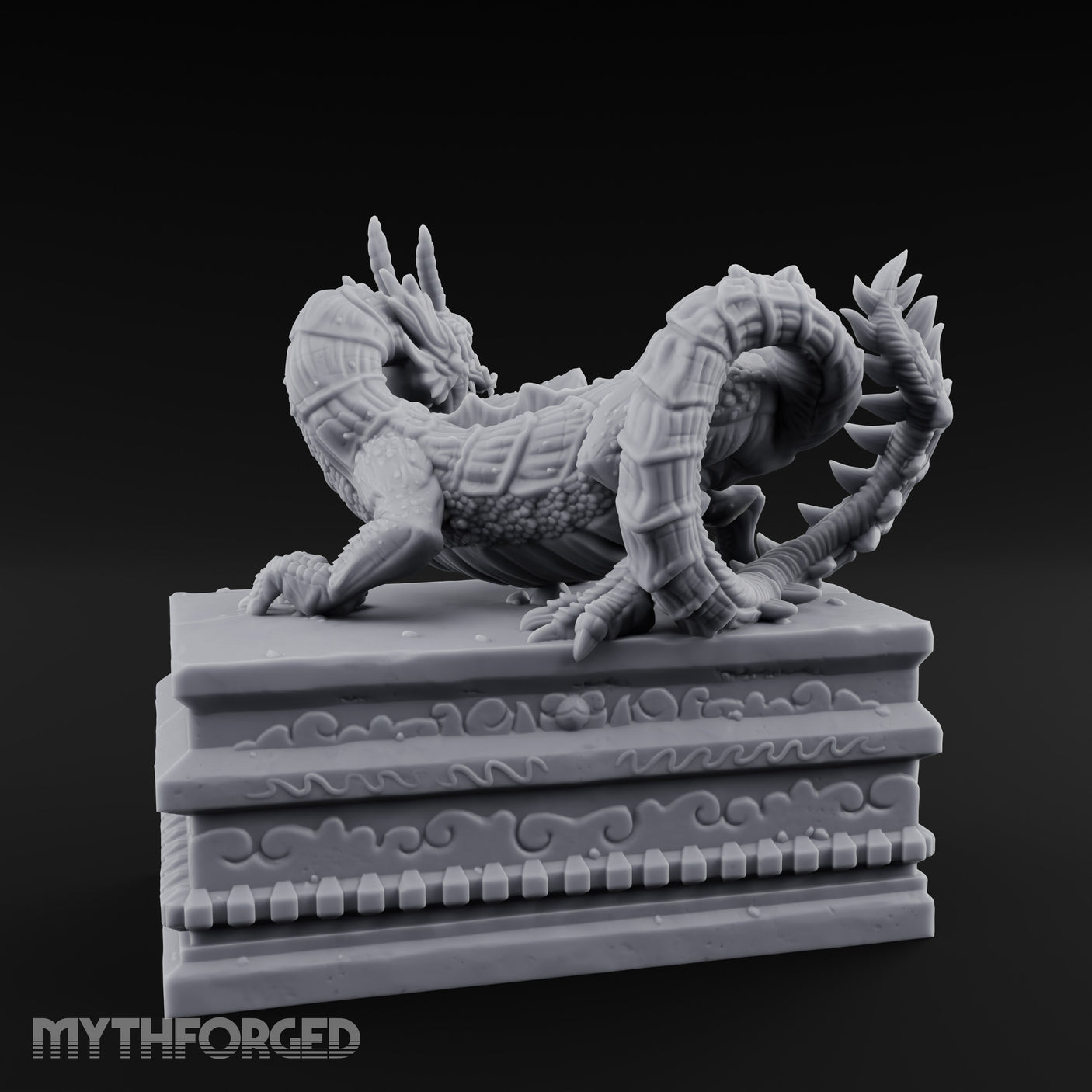 Cloud-Carved Claw-Lunging Eastern Dragon Guardian Statue Miniature for Dungeons and Dragons, Pathfinder or other TTRPGs