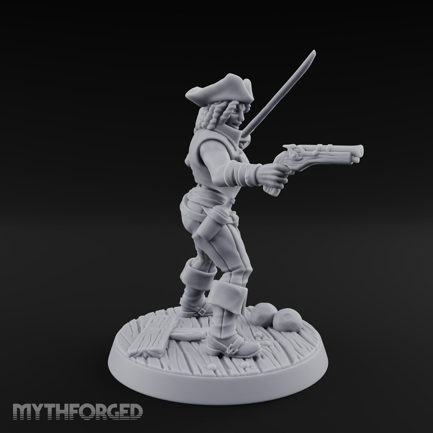 Blade High, Pistol Ready Human Pirate Miniature for Dungeons and Dragons, Pathfinder or other TTRPGs