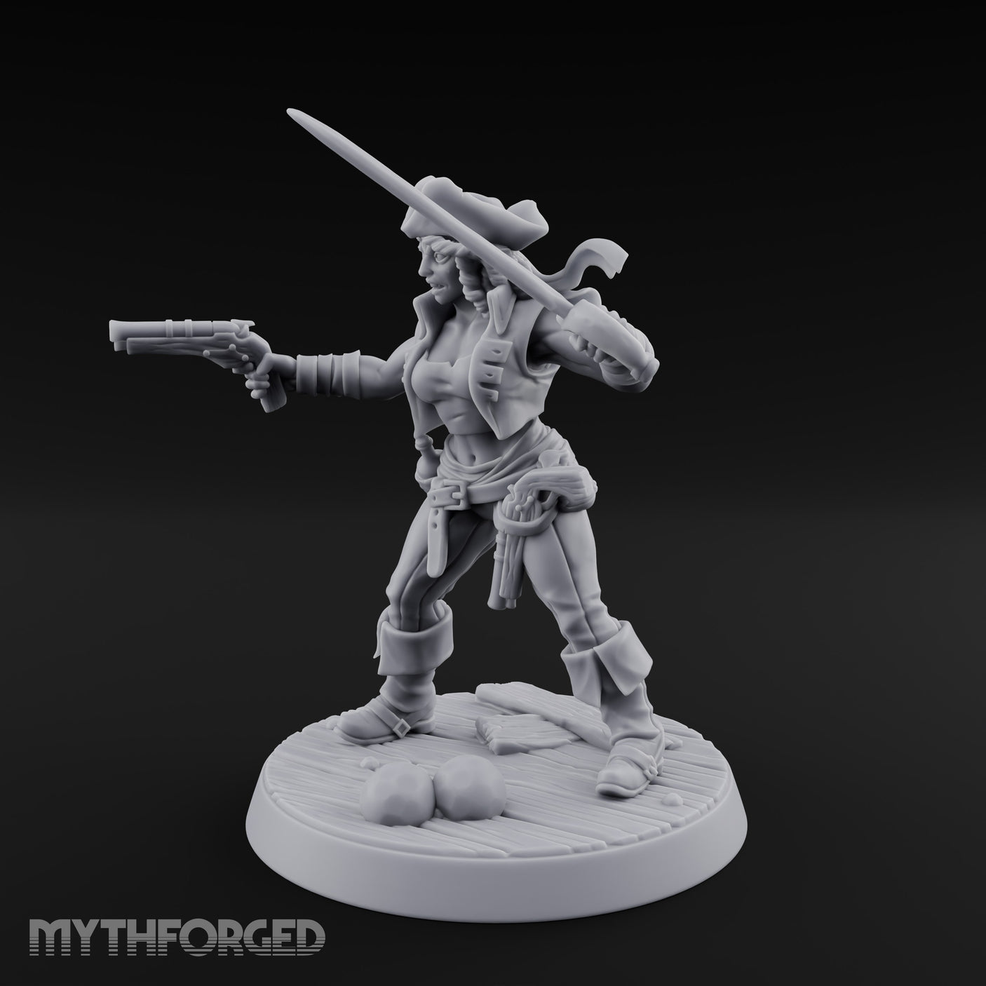 Blade High, Pistol Ready Human Pirate Miniature for Dungeons and Dragons, Pathfinder or other TTRPGs