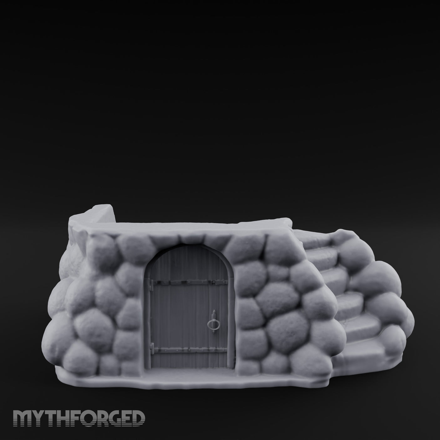 Cobblestone-Arched Stair-Flanked Underground Cellar Entrance Miniature for Dungeons and Dragons, Pathfinder or other TTRPGs