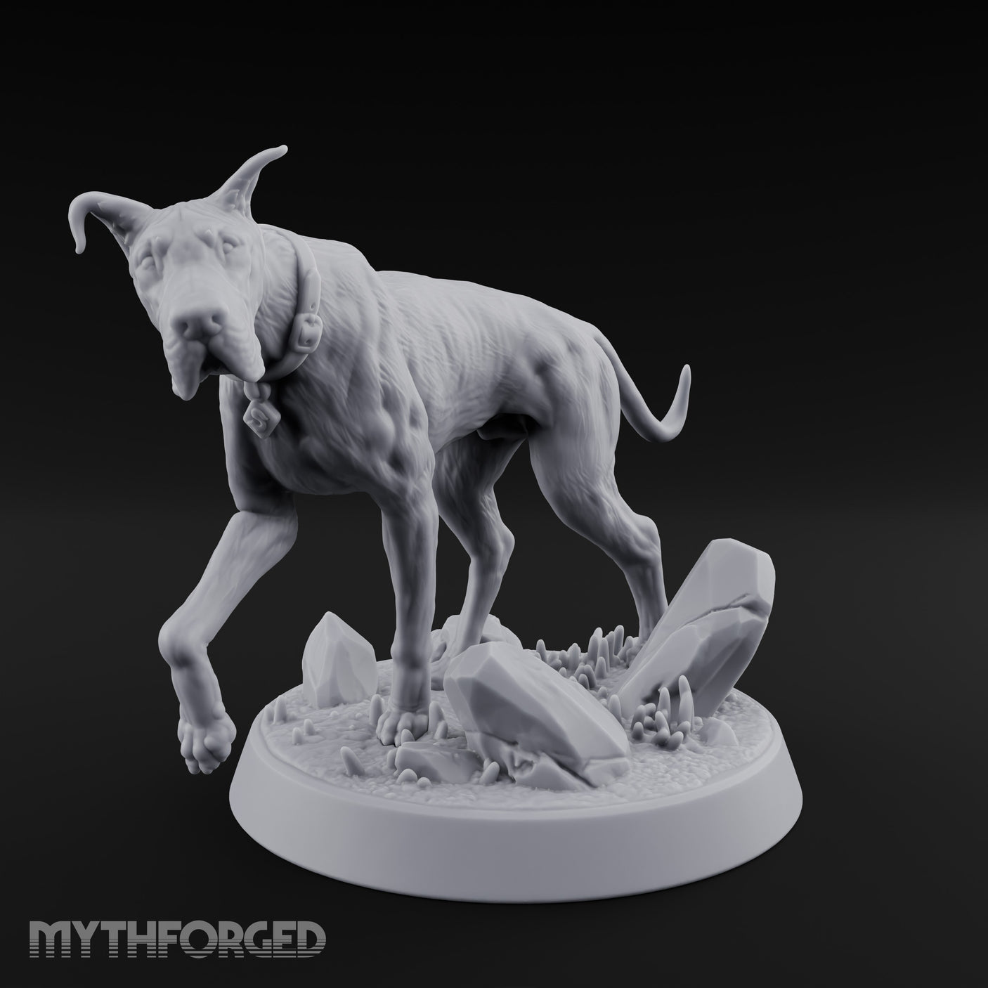 Collar Jangling Spooked Hound Miniature for Dungeons and Dragons, Pathfinder or other TTRPGs