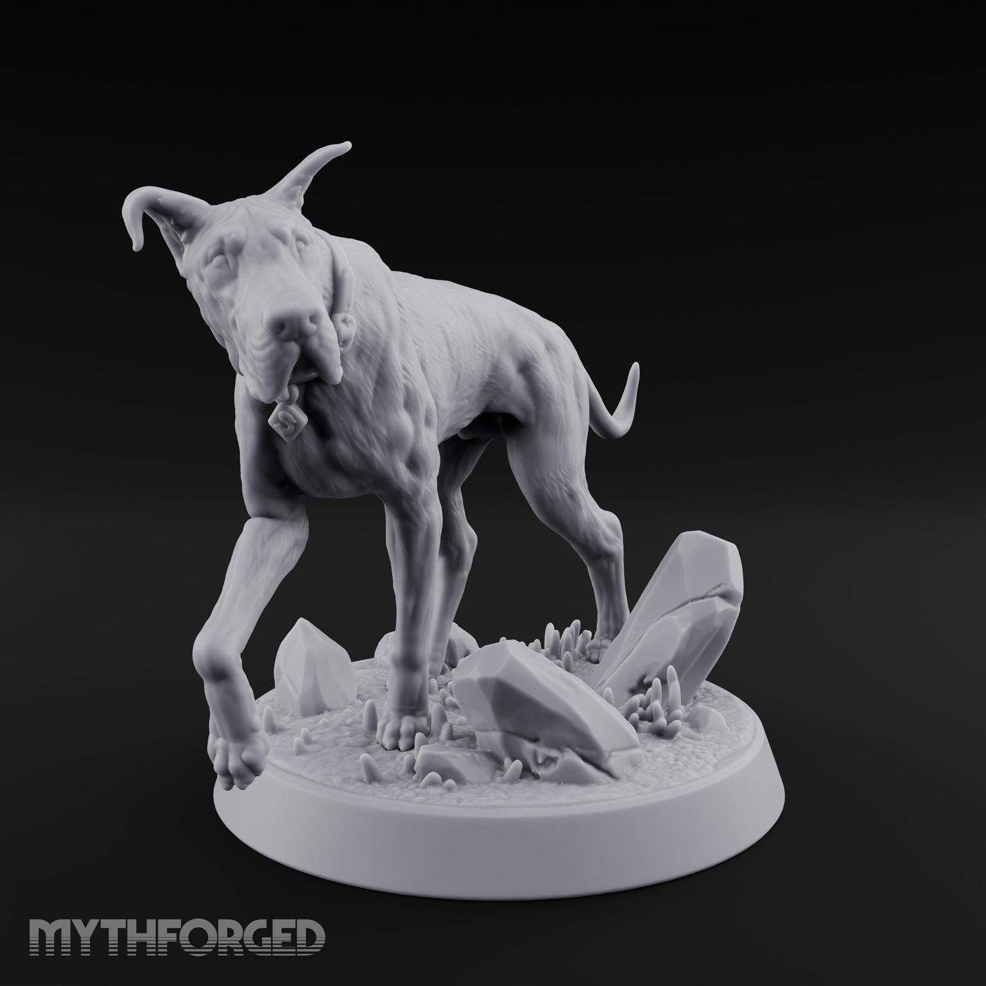 Collar Jangling Spooked Hound Miniature for Dungeons and Dragons, Pathfinder or other TTRPGs