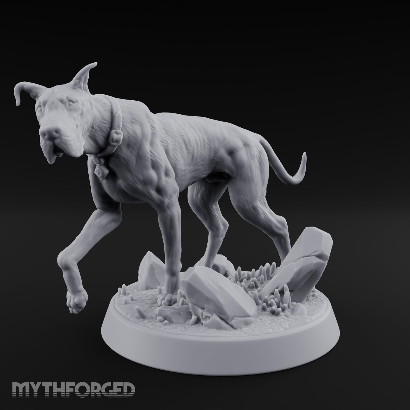 Collar Jangling Spooked Hound Miniature for Dungeons and Dragons, Pathfinder or other TTRPGs