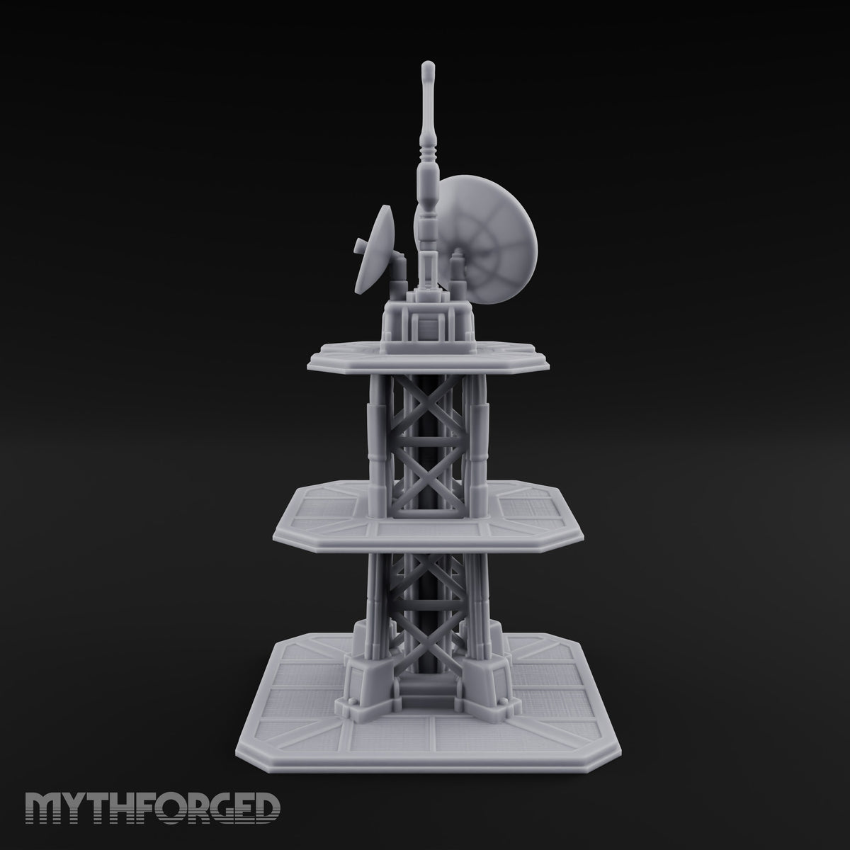 The Signal Climbs Higher Sci-Fi Communications Tower with Satellite Dishes