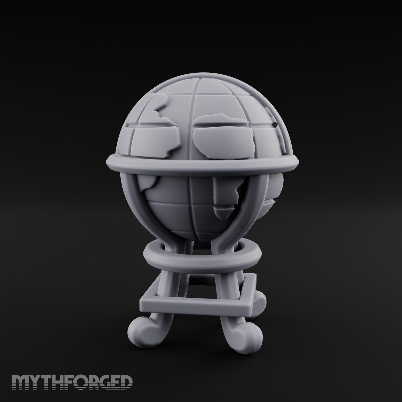 Continent-Etched Meridian-Banded Scholar's Cartography Globe Miniature for Dungeons and Dragons, Pathfinder or other TTRPGs