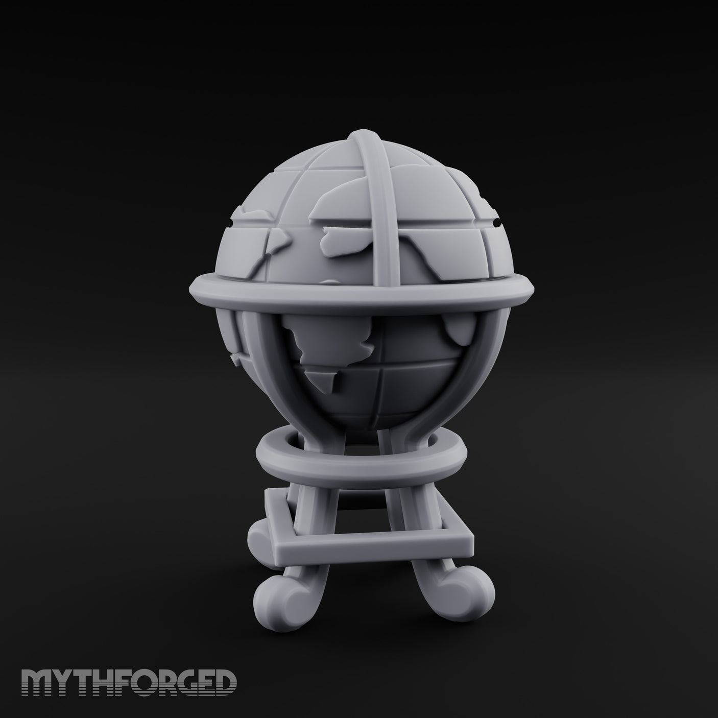 Continent-Etched Meridian-Banded Scholar's Cartography Globe Miniature for Dungeons and Dragons, Pathfinder or other TTRPGs